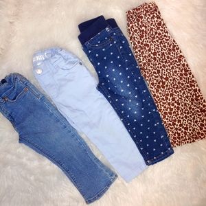2t girls toddler pants Bundle skinny jeans hearts animal print lot of 4 pairs